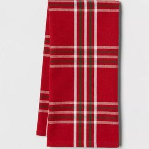 4 New Threshold Red/Green Plaid Kitchen Towels